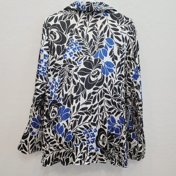 💕 Worthington Blue, White & Black Satin Button Down Top Women's Size 2X - Picture 3 of 11